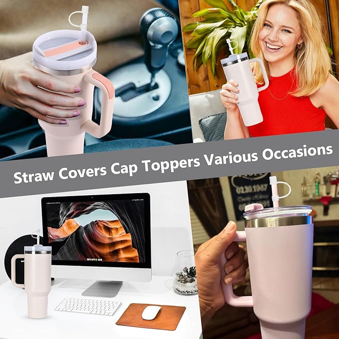 12PCS Silicone Straw Covers Cap Compatible with Stanley Cup 30-40 oz Tumbler with Handle 10mm Straw Toppers,Dust-Proof Reusable Straw Cover for Stanley Cup Accessories (Black+White)