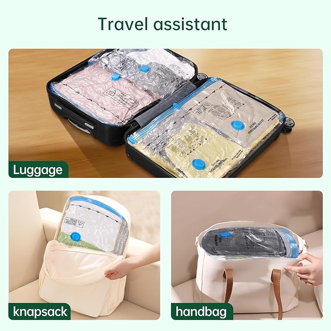 BRODI 18 Combo Pack Travel Vacuum Bags with Pump - Space Saver & Travel Essentials, Clothing & Luggage Vacuum Seal Bags