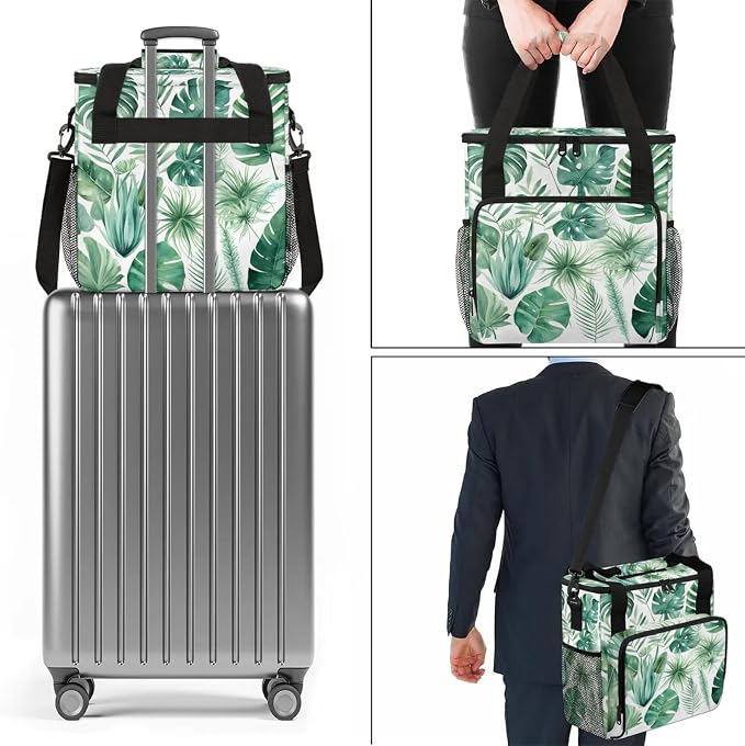 Tropical Leaves Green Palm Leaf Coffee Maker Carring Bag, Large Insulated - Image 7