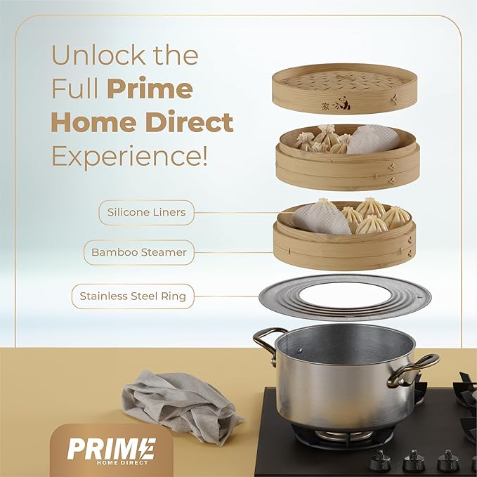 Prime Home Direct Bamboo Steamer Silicone Liners 12-Inch | 6 Count | BPA Free | Reusable & Non Stick for Air Fryer, Dumpling Food Steam Pot & Dim Sum Steaming | Round Mesh Parchment Baking Sheet Paper