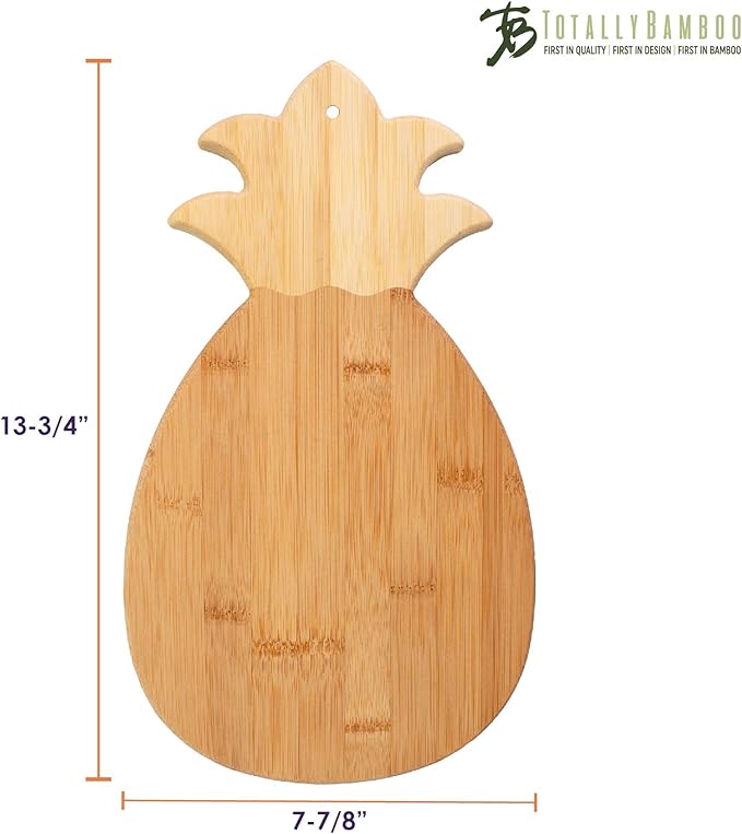 Totally Bamboo Pineapple Shaped Bamboo Wood Cutting Board and Charcuterie Board, 14-3/8" x 7-1/2" (Pack of 2)