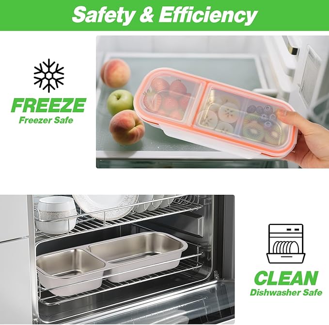 Stainless Steel Snackle Container For Adults, Reusable Bento Lunch Box Snack Containers, 2-3 Compartment Divided Food For Home Work Travel (2 Pack)