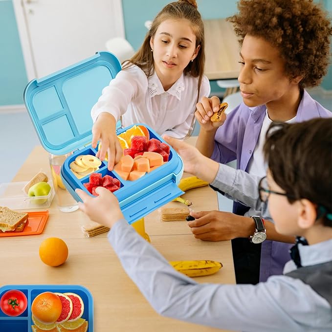Prints Leak-Proof XL Lunch Box - Reusable 3-Compartment Containers Bento Box for meal Prepping;5-Cup Capacity for Adults & Ages 8+, BPA-Free, Dishwasher Safe (Blue - Planet Rocket)