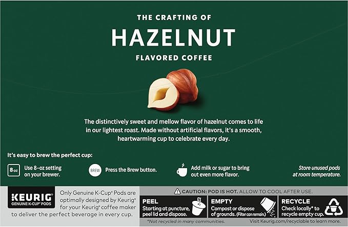 Starbucks K-Cup Coffee Pods, Hazelnut Flavored Coffee, Naturally Flavored, 100% Arabica, 6 boxes (60 pods total)