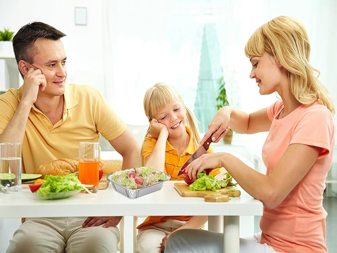 WANBAO 150 PACK 8.3"x6.2" Disposable Tin Foil Pans with Plastic Lids 2.25LB Aluminum Foil Food Containers for Cooking, Baking, Catering Party Meal Prep, Take Out, Freeze, Food Storage