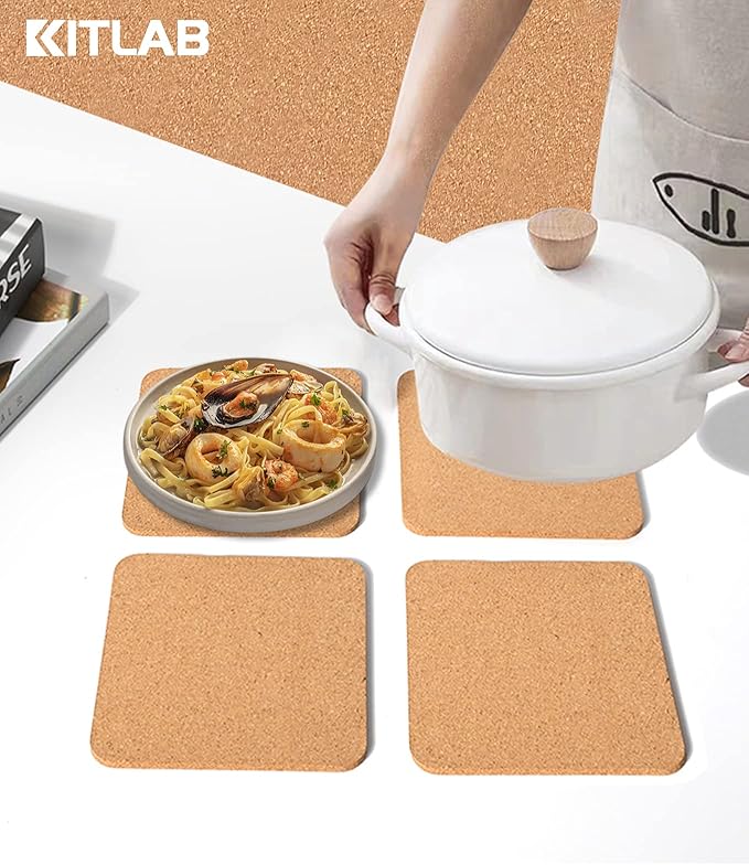 Cork Trivet, 6 Pcs High Density Thick Square Trivets for Hot Dishes, 8 Inch Heat Resistant Multifunctional Coaster, Hot Pads for Table & Countertop