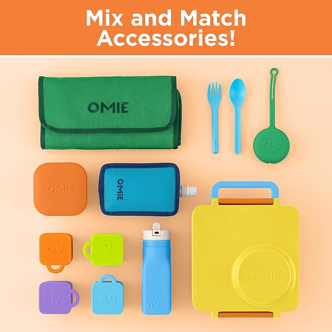 OmieBox Bento Box for Kids - Insulated Bento Lunch Box with Leak Proof Vacuum Insulated Food Jar - 3 Compartments, Two Temperature Zones (Sunshine)