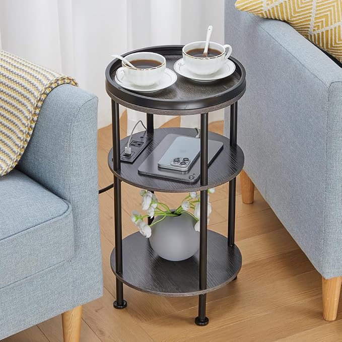 Small Round Side Table with Charging Station - Image 9