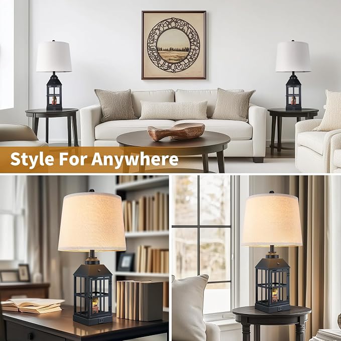 25" Farmhouse Table Lamps for Living Room, Rustic Table Lamp for Bedroom - Image 7