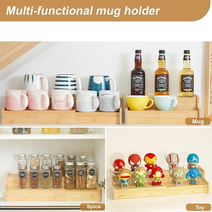 Hongtamoya 2-Tier Expandable Bamboo Coffee Mug Holder, Mug Organizer - Image 9