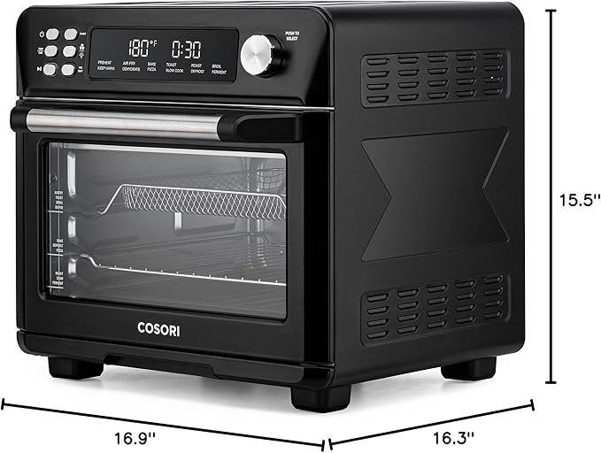 COSORI Smart 12-in-1 Air Fryer Toaster Oven Combo, Airfryer Convection Oven Countertop, Bake, Roast, Reheat, Broiler, Dehydrate, 75 Recipes & 3 Accessories, 26QT, Black-Stainless Steel