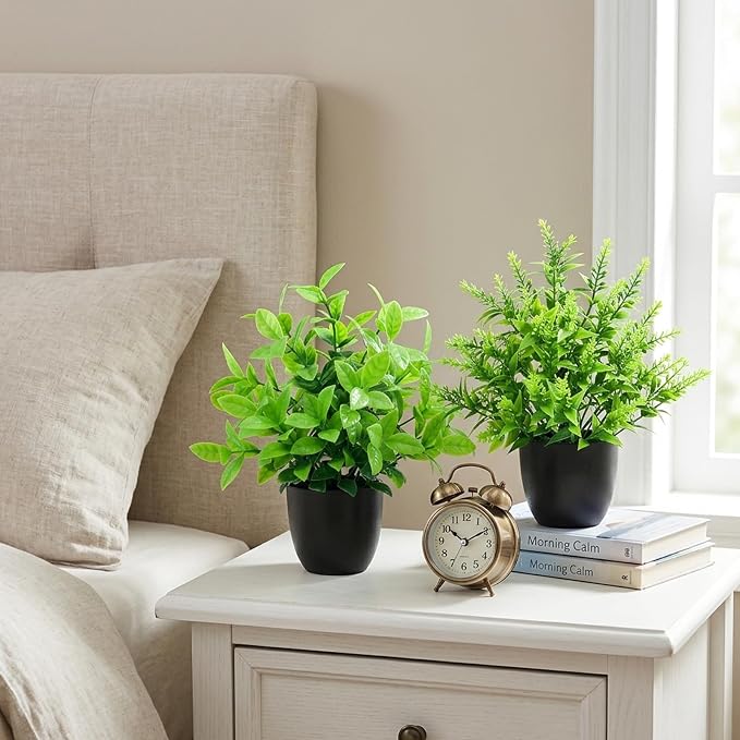 CEWOR Fake Plants 2 Pack Mini Potted Plants Bathroom Accessories Small - Image 7