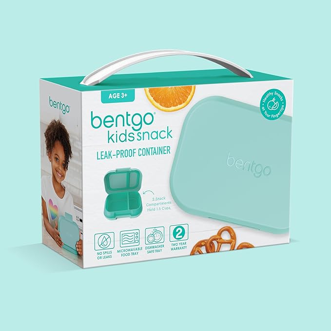 Bentgo Kids Snack - 2 Compartment Leak-Proof Bento Box Container for Snacks and Small Meals, Easy-Open Latch, Dishwasher Safe, BPA-Free for School, Daycare, & Sports - Ideal for Ages 3+ (Aqua)