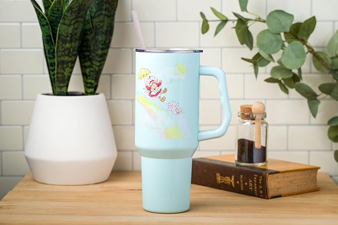 Silver Buffalo Strawberry Shortcake and Custard Stainless Steel Tumbler with Handle, Fits in Standard Cup Holder, 40 Ounces
