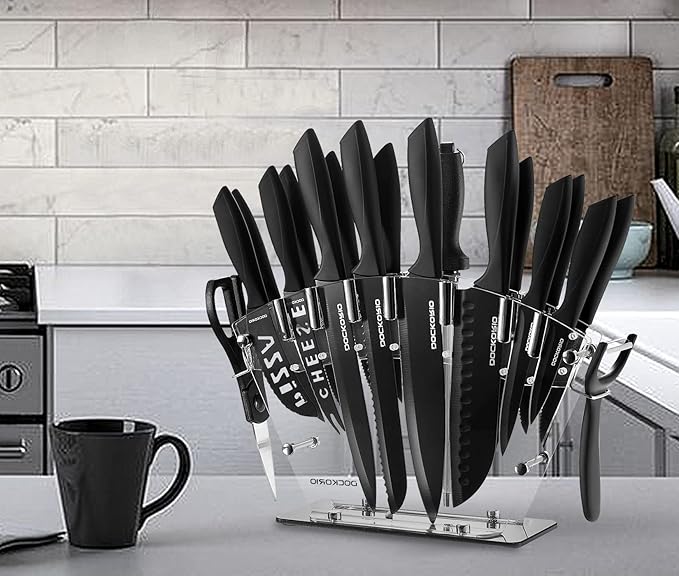 Kitchen Knife Set with Block, 19 PCS High Carbon Stainless Steel Sharp includes Serrated Steak Knives Set, Chef Knives, Bread Knife, Scissor, Sharpener, all in one
