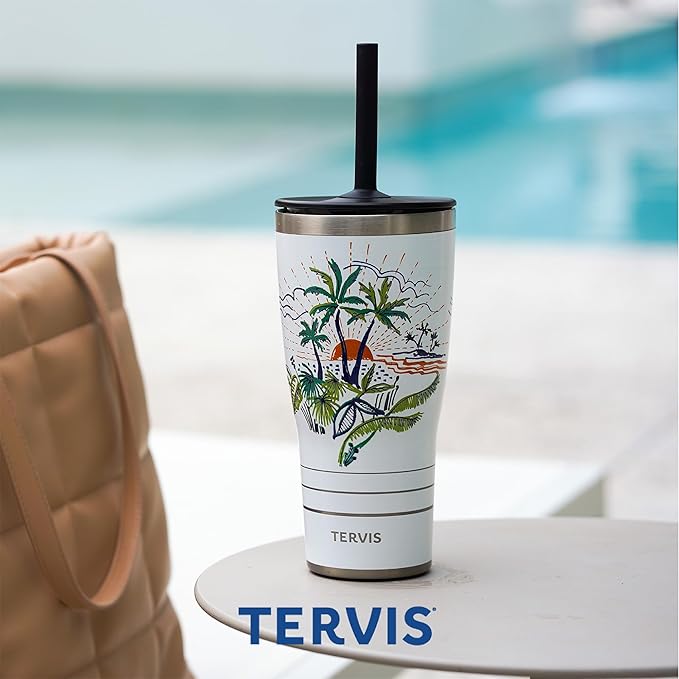 Tervis Traveler Kelly Ventura Floral Collection Triple Walled Insulated Tumbler Travel Cup Keeps Drinks Cold & Hot, 30oz - with Straw Lid - Stainless Steel, Heather Rose