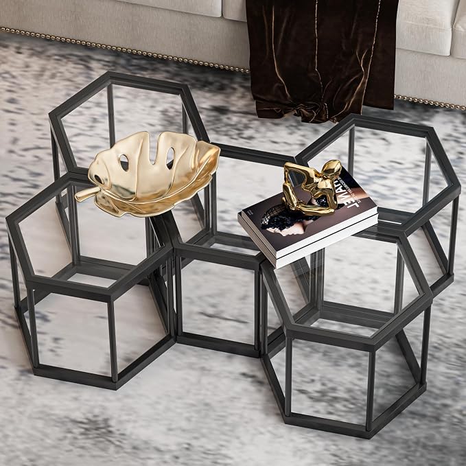 Coffee Table Glass Modern Coffee Table, Hexagon Free Combination Glass Center - Image 8