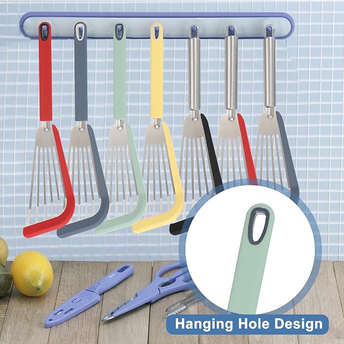 uxcell Silicone Fish Spatulas with Handle Kitchen Cooking Spatula for Egg, Fish, Pancake Green