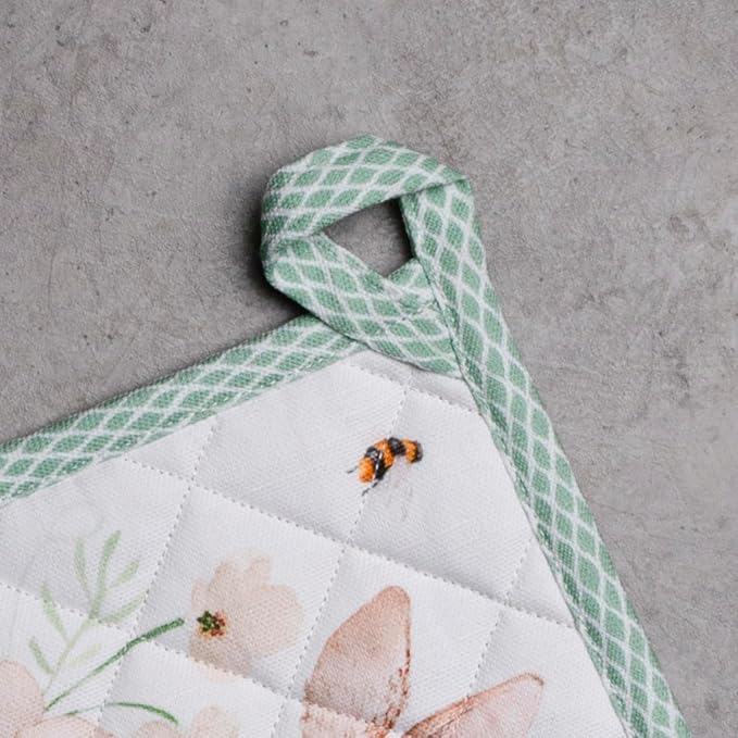 Maison d' Hermine Pot Holders 100% Cotton Heat Resistant Potholders 8" x 8" Hot Pads with Loop BBQ, Cooking, Baking, Grilling, Kitchen, Handling Hot Pans Spring/Summer (Pack of 1, Easter Dew)