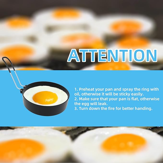 Stainless Steel Egg Rings for Frying Eggs(4 Pack) - 3.5" Round Non Stick Griddle Rings with Oil Brush, Egg Sandwich/Pancake/Cooking Molds, Breakfast Maker Accessories & Egg Separator