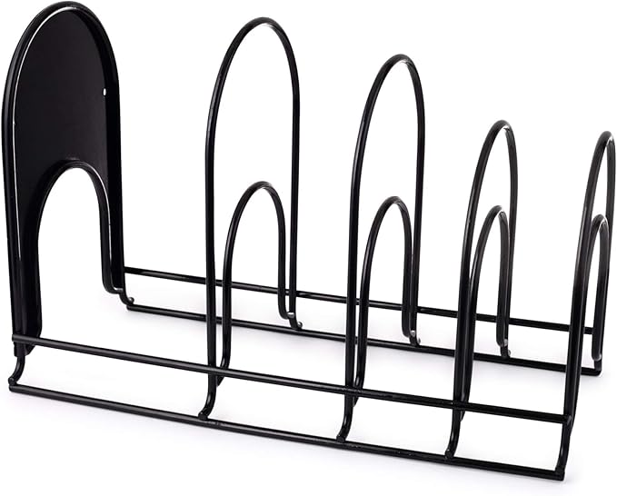 Heavy Duty Pan Organizer, Extra Large 5 Tier Rack - Holds Cast Iron Skillets, Dutch Oven, Griddles - Durable Steel Construction - Space Saving Kitchen Storage - No Assembly Required - Black 15-inch