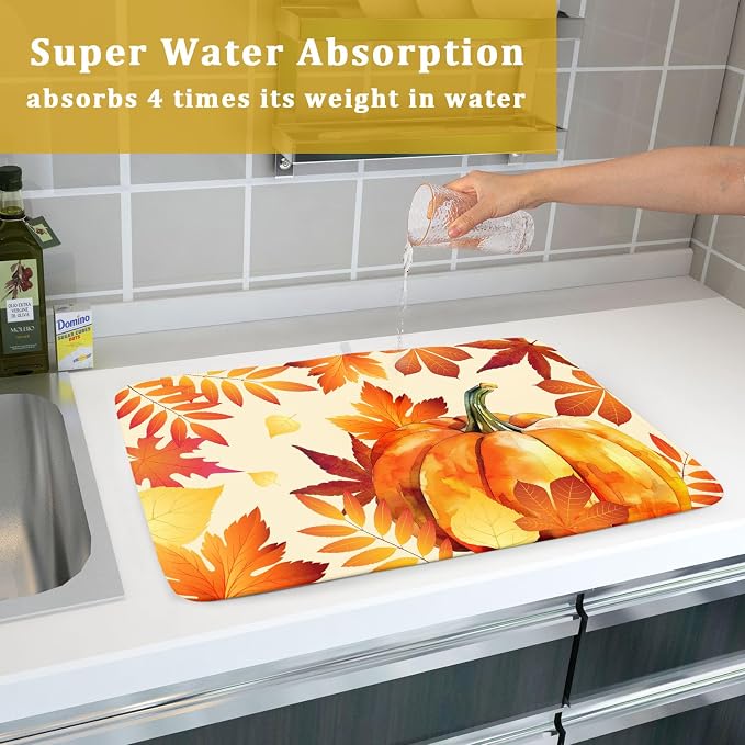 Autumn Pumpkin Maple Leaf Dish Drying Mat - Image 7