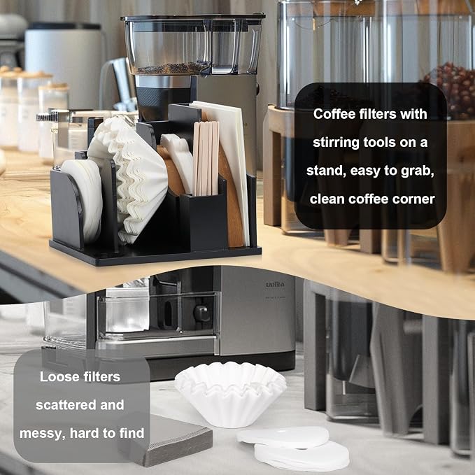 Black Coffee Filter Holder Wood Filter Storage Stand Coffee Paper Storage - Image 7