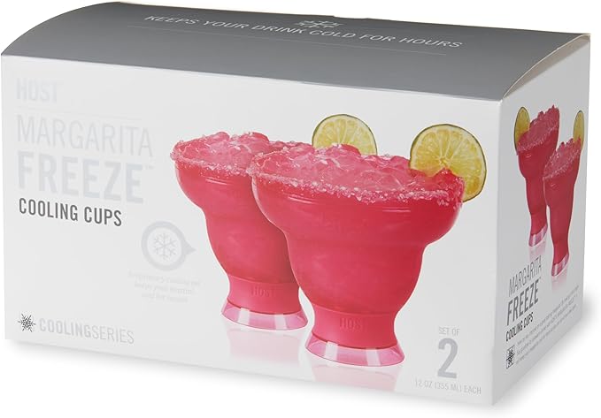 Host FREEZE Margarita Cocktail Glasses, Frozen Cup Double Wall Plastic Margarita Glasses Drinking Set Modern Drinking Glasses 12oz Punch Pink Set of 2 (Pack of 6)
