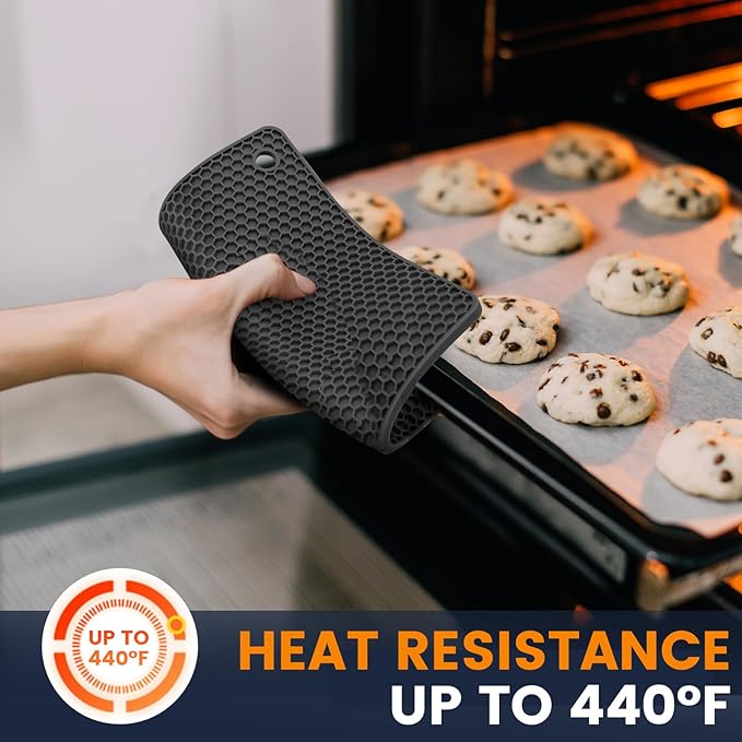 Silicone Trivet Mats 4 Heat Resistant Pot Holders Multipurpose Non-Slip Hot Pads for Kitchen Potholders, Drying mat, Jar Opener, Spoon Holder, Coaster.(Dark Black)