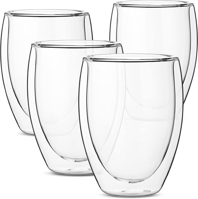 Brew To A Tea - WineGlass, 4 Pack, 12 oz (350 ml), Double Wall Stemless Wine Glass, Christmas Gifts