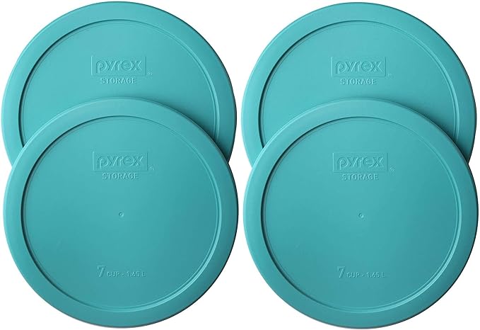 Pyrex 7402-PC 7-Cup Turquoise Plastic Food Storage Lid, Made in USA - 4 Pack