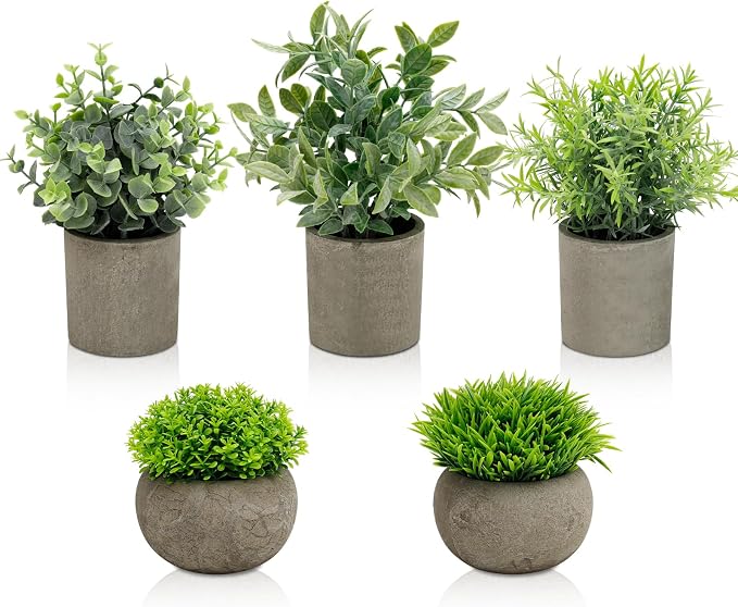 AUUGUU Artificial Potted Plants Faux Greenery in Cement Pots - Image 9
