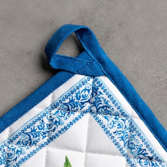 Maison d' Hermine Pot Holders 100% Cotton Heat Resistant Potholders 8" x 8" Hot Pads with Loop BBQ, Cooking, Baking, Grilling, Kitchen, Handling Hot Pans Spring/Summer (Pack of 1, Cedrat)