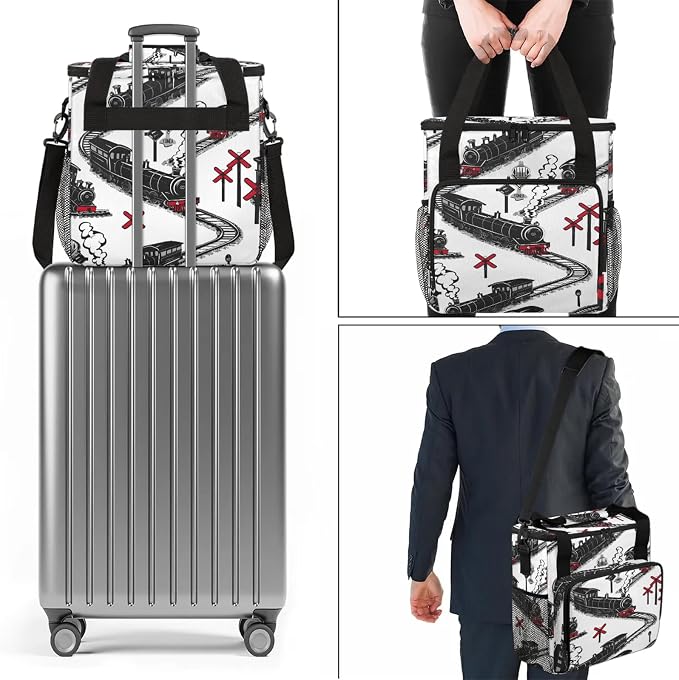 Cartoon Train Coffee Maker Carring Bag, Large Insulated Storage Organizer Case - Image 7
