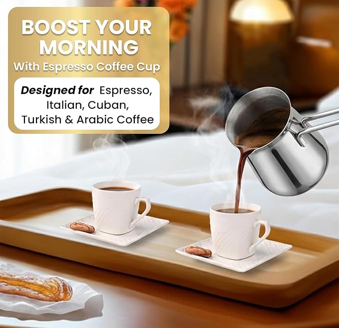 FUOCCI Espresso Cups With Saucer - 3 oz Turkish Coffee Cup - Image 6