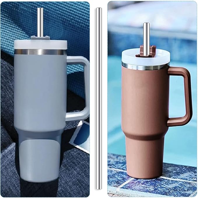 12" Stainless Steel Straws Replacement for Stanley Adventure Quencher 40 oz 30 oz Cup Tumbler, 4 Pack Metal Straws Reusable with Cleaning Brush for Stanley 40 oz & Simple Modern Tumbler with Handle