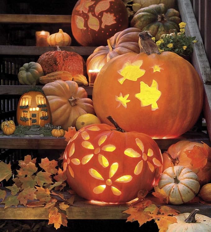 Halloween Pumpkin Carving Tools Kit, Halloween Jack-O-Lanterns 11 Piece Professional pumpkin cutting supplies tools Kit stainless steel lengthening and thickening with Handbag