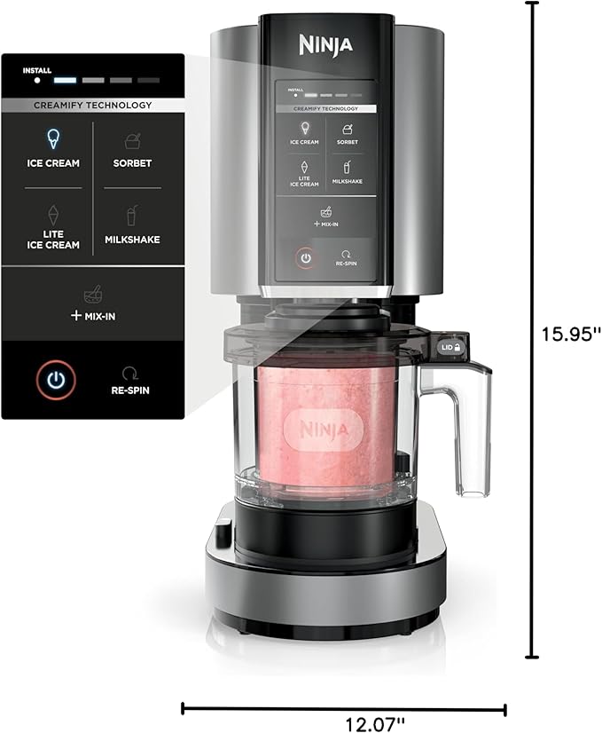 Ninja CREAMi, Ice Cream Maker, Ice Cream, Gelato, Sorbet,Milkshakes, Mix-ins, Smoothie Bowls & More, 7-in-1, Ice Cream Pints, Pint lid, Healthy Ice Cream, Compact, Perfect for Kids, Black, NC299AMZ