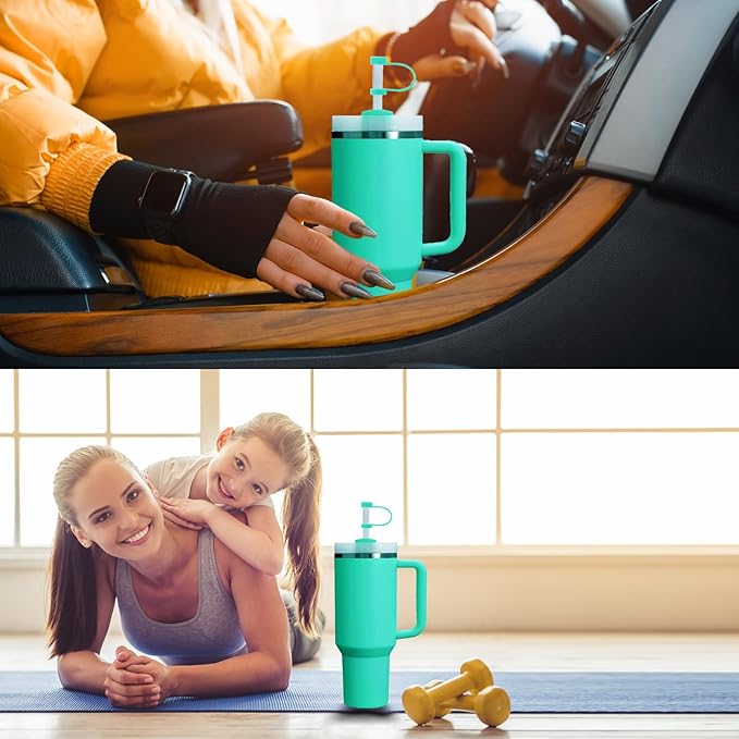 Silicone Spill Stopper Set Compatible with Stanley Cup 2.0 30oz & 40oz with Straw Cover (Set of 2, Tropical Teal)