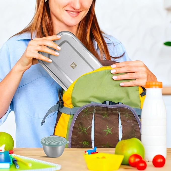 GOLDEN KEY Stainless Steel Lunch Box for Kids,BPA Free Bento Box for Kids with Leakproof Condiment Container,3 Compartment Bento box for School and Eating Out,Freezer & Dishwasher Safe(Brown)