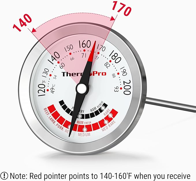 ThermoPro APT200 Meat Thermometer for Cooking with Extra-Large 2-Inch Dial, Analog Dial Food Cooking Thermometer with 5.1" Stainless Steel Probe for Poultry, Ham, Pork, Beef Candy Making Accessory