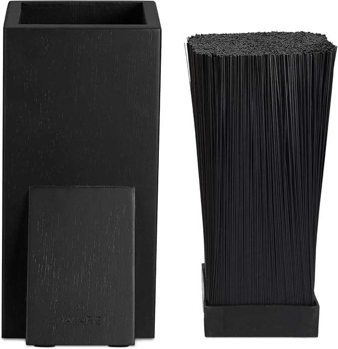 Navaris Universal Knife Block Holder - Rubber Wood Stand with Bristles to Fit Different Sizes of Knives - Angled Design, 9.8" x 5.9" x 4.1’" - Black