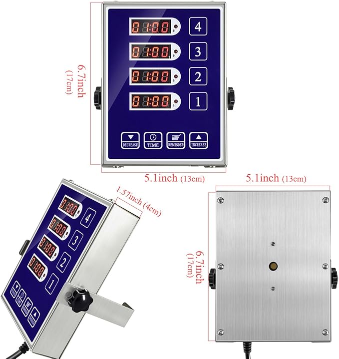 Precision Kitchen Timers for Cooking – 4 Channel Commercial Kitchen Timer Restaurant Kitchen Supplies – Stainless Steel Digital LED Chef Cooking Timer – Reminder Function, Loud Alarm, Blue