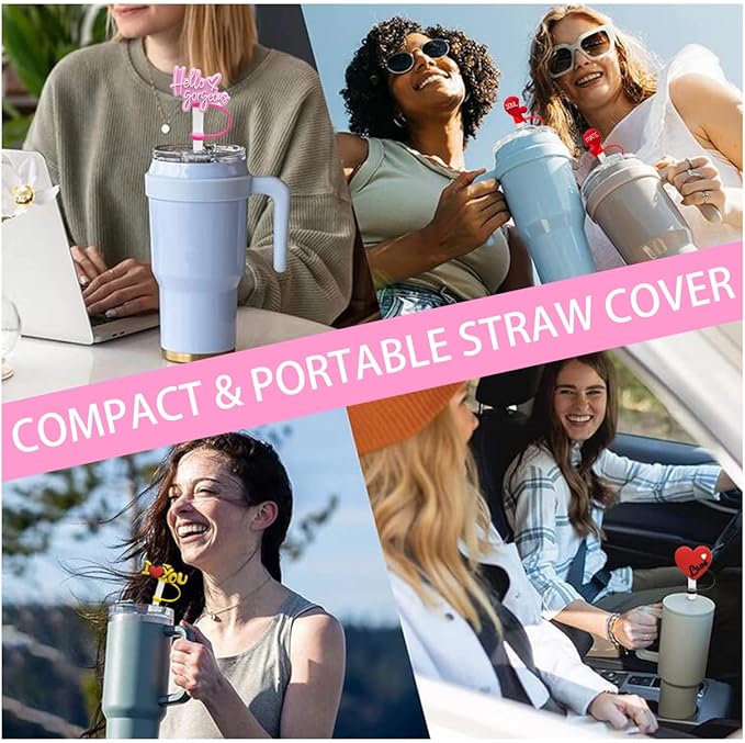 Straw Cover Cap for Stanley Cup,Straw Topper Compatible for 30&40 Oz Tumbler with Handle,10mm 0.11in Dust-Proof Reusable Straw Tips Lids,Straw Tip Covers for Christmas Gifts
