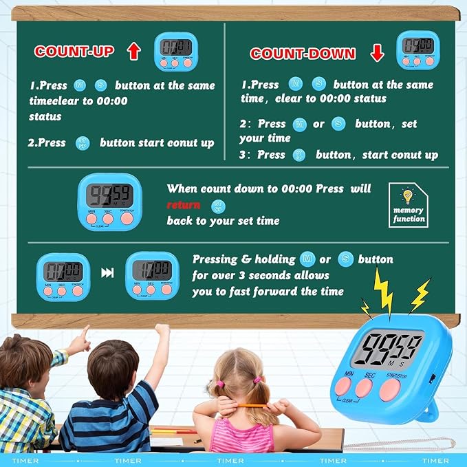 Mwellewm 24 Pcs Digital Timers for Classroom Kitchen Timers for Cooking Small - Image 9