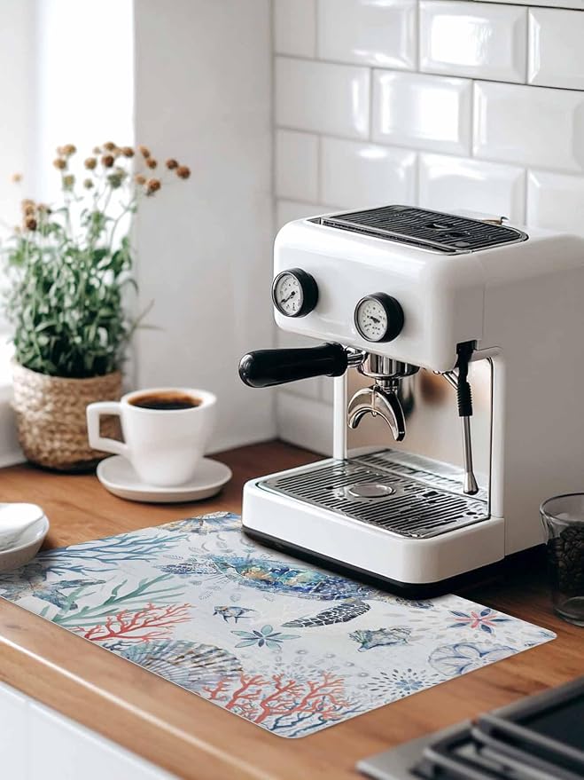 Blue Turtle Coffee Mat Large For Countertop Coffee Bar Accessories, Absorbent - Image 9