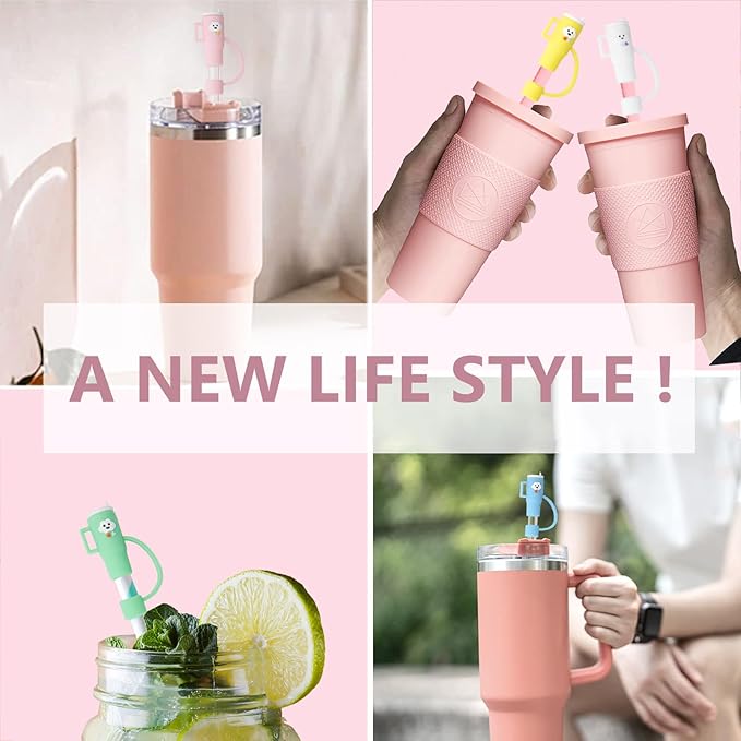 6 Pcs Lovely Cup Straw Covers Cap Toppers Compatible with Stanley 30&40 oz Tumbler Cups,Reusable Cute Silicone Straw Tips Lids Protectors for 0.4 in/10mm Stanley Cups Straws Accessories
