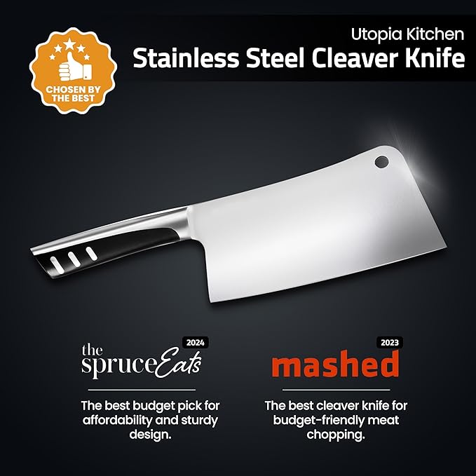 Utopia Kitchen 7 inch Cleaver Knife Stainless Steel Chef Butcher Knives for Meat, Vegetable Multipurpose Kitchen Chef Knife Chopping Bone