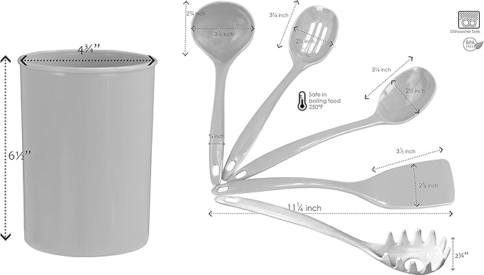 Reston Lloyd 6 Piece Kitchen Utensil Holder for kitchen counter, Utensils crock with Heat Resistant Spoon, Slotted Spoon, Ladle, Spatula BPA Free, Aqua-Blue