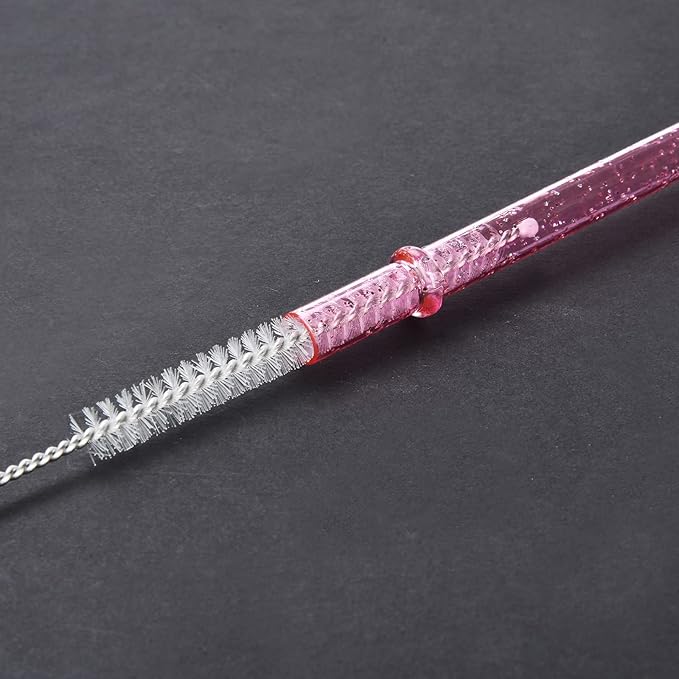 ALINK 12PCS Reusable Clear Pink Glitter Straws, 11" Long Hard Plastic Tumbler Drinking Straws with Cleaning Brush